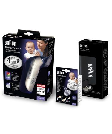 Braun IRT6520 ThermoScan 7 infrared ear thermometer + 40 Braun replacement protective caps + storage bag