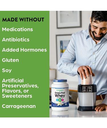 Orgain Grass Fed Whey Protein Powder - Vanilla Bean, 21g Protein, Low Carb, Gluten Free, Non-GMO, 1.82 Lb - Buy Online on GoSupps.com