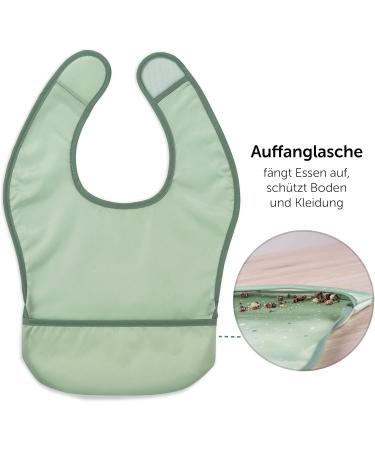 Miamia Baby Bibs Set with Sleeves - 5x BPA-Free Baby Bibs with Collecting Bowl & Velcro Fastener Oeko-Tex Standard 100 Tested Eco-Friendly Green - Perfect for Mess-Free Mealtime - Buy Online on GoSupps.com