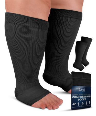 Pembrook Toeless Compression Socks Wide Calf for Women and Men - 20-30mmHg | 6XL Plus Size Compression Socks for Women 4X-Large Black