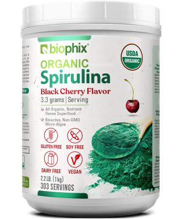 biophix Organic Spirulina Powder 2.2 lb Black Cherry Flavor - Protein-Rich Nutrient-Dense Superfood - Powerful Antioxidant - Supports Immune Health