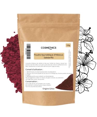 Ayurvedic Hibiscus Powder 100g Cosm'Ethics® 100% pure and natural, cosmetic and food quality resealable bag for optimal conservation