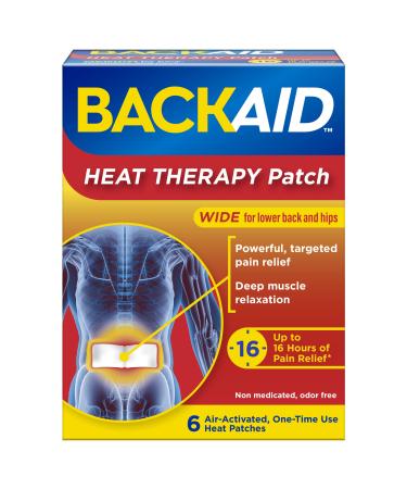 Backaid Heat Therapy Patch, Portable Heating Pad, Wide for Lower Back and Hip Pain Relief, 6 Count, White