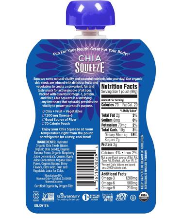 Mamma Chia Organic Wild Raspberry Chia Squeeze - 8 Vitality Snacks (3.5 oz Each) - Buy Online on GoSupps.com