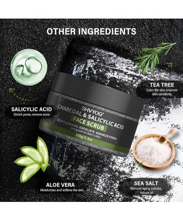 Men's Face Scrub Bamboo Charcoal Salicylic Acid Face Exfoliant Facial Peeling Improves Blackheads Acne Clogged Pores Cleansing Oil Control Pre-shave Care for Men with Facial Cleansing Brush - Buy Online on GoSupps.com