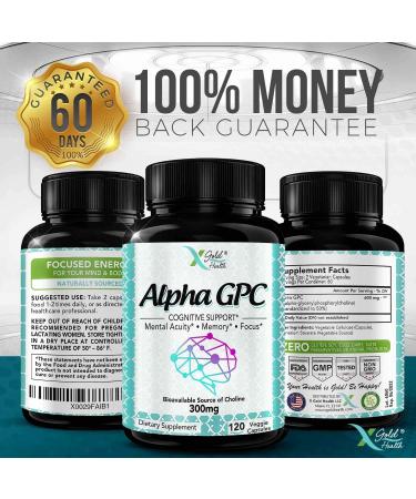 Alpha GPC Choline Supplement 600mg - 120 Veggie Capsules | Cognitive Enhancer & Nootropic | Supports Memory, Brain Function, Focus & Mood | Highly Purified & Bioavailable Source of Choline - Buy Online on GoSupps.com