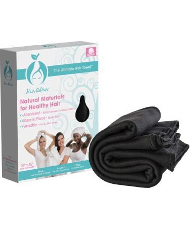 Hair RePear Ultimate Hair Towel - Anti Frizz Premium Cotton Product to Enhance Healthy Natural Hair Perfect for Plopping Wrapping Scrunching Curly Wavy or Straight Hair  3 Great Sizes 29x45in Black 29" x 45" Black
