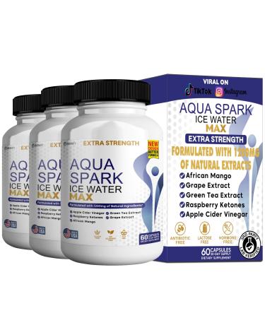 Aqua Spark Ice Water Max Extra Strength Weight Management Supplement 60 Capsules with Raspberry Ketones and Green Tea Extract (3)