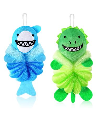 2 Pcs Bath Loofahs Kids Toddler Body Loofahs Cute Cartoon Kids Loofah Kid Bath Sponges Loofah Bath Pouf Body Scrubber Mesh Loofah Sponges for Children Shower Washing Exfoliating (Animal)