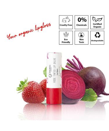 Omorfee 100% Organic Tinted Lip Balm Stick Treatment - Long Lasting Rose Lip Tint - Moisturizing Lip Balm with Strawberry Flavor - Pink Red Color - 6g/0.21oz - Buy Online on GoSupps.com