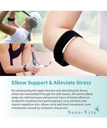 Sana-Vita Tennis Elbow Brace - Compression Forearm Support for Tennis & Golf - Bursitis Relief - Adjustable Fit (2 Pack) - Black - Buy Online on GoSupps.com