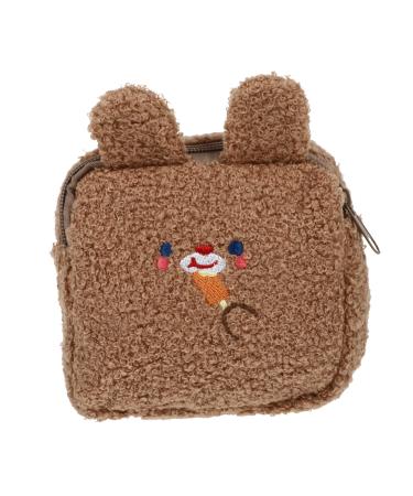 Healifty 1 PC Plush Aunt Towel Bag Purse for Girls Zip Around Wallet Mini Coin Pouch Menstrual Pads Plush Coin Pouch Period Bag Menstrual Pad Bags Cosmetics Holder Napkin Pouch Brown 13.5X13.5CM