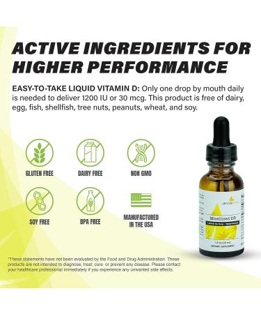 Micellized Vitamin D3 Liquid 750 Servings 1200 IU Per Drop Best Value Natural Soy Free Water Soluble - 1 Ounce - Buy Online on GoSupps.com