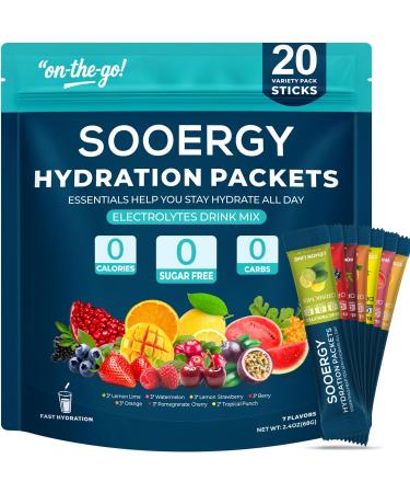 Electrolytes Powder Packets Sugar Free Hydration Packets, 7 Flavors Liquid Daily IV Electrolyte Drink Mixes for Rehydration with Electrolytes, Vitamins, 0 Calorie, 20 Sticks Variety Pack 20 Servings (Pack of 1)