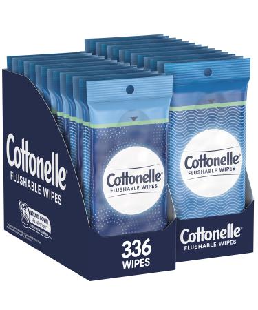 Cottonelle Fresh Care On-the-Go Flushable Wet Wipes, Adult Wet Wipes, 2 Trays of 12 Peel & Reseal Packs (24 Total Packs), 336 Total Wipes