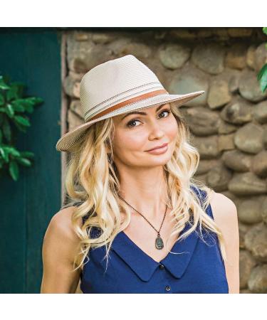 Wallaroo Hat Company Women's Petite Kristy Fedora UPF 50+ Lightweight Adjustable Packable - Ivory/Stone - Buy Online on GoSupps.com