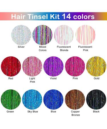 48 Inch Hair Tinsel Kit | 14 Colors 3200 Strands | Heat Resistant Fairy Hair Extensions for Women & Girls - Buy Online on GoSupps.com