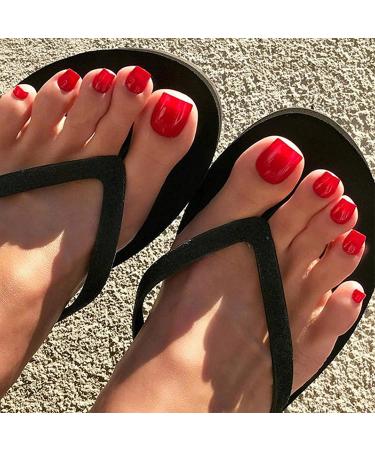 RODAKY Glossy Red Press On Toe Nails - 24PCS False Toe Nail Set for Women - Buy Online on GoSupps.com