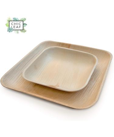 Chic Leaf Palm Leaf Plates - 48 Pc Disposable Bamboo Plates Party Pack - Compostable and Biodegradable - 10 Inch & 7 Inch Square - Eco-Friendly Alternative to Plastic and Paper Plates - Buy Online on GoSupps.com