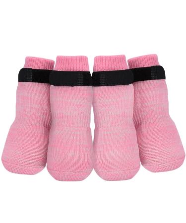 Petloft anti-slip dog socks 4 pieces indoor slide-resistant dog socks with adjustable removable fastening tape for small medium-sized dogs cats puppies older pets (l pink paw) pink paw l