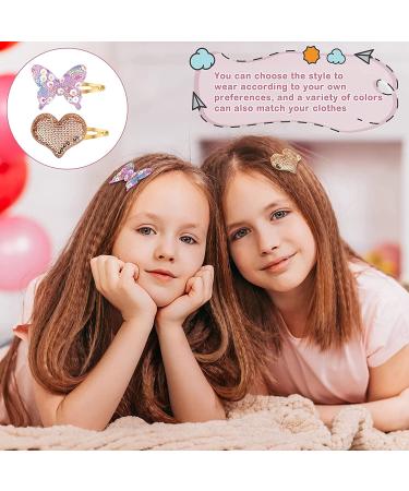 24-Piece Toddler Girls Hair Clips | Crown, Heart, Butterfly, Rabbit & Unicorn Shapes | Metal Snap Barrettes for Kids | Glitter Hair Styling Accessories - Buy Online on GoSupps.com