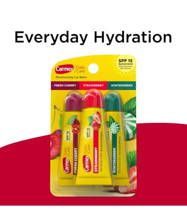 Carmex Daily Care Moisturizing Lip Balm Pack Lip Balm With Sunscreen in Fresh Cherry Strawberry and Wintergreen -0.35 Ounce (Pack of 3) 1 - Buy Online on GoSupps.com