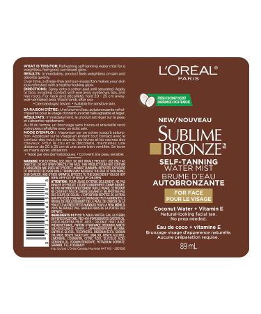 L'Oreal Paris Sublime Bronze Self-Tanning Facial Mist - Coconut Water & Vitamin E - 3 fl. Oz - Buy Online on GoSupps.com