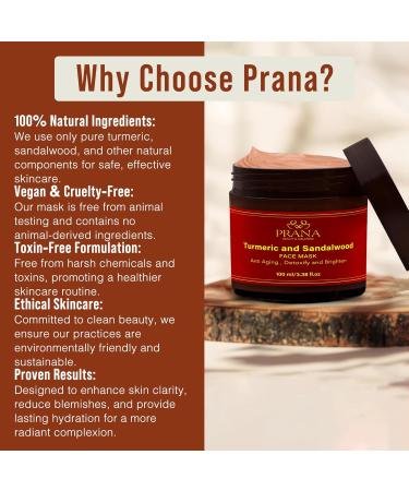 Prana Turmeric & Sandalwood Face Mask | 100% Vegan | Brightening Hydrating Anti-aging | Deep Cleansing for Acne & Dark Spots | Natural Skincare 100ml - Buy Online on GoSupps.com