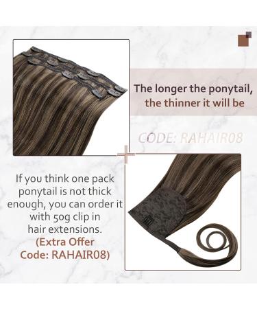 Runature 35cm Ponytail Extensions - Real Hair Brown Highlights Dark Brown with Ash Brown 70g Straight Braid #2P8A - Buy Online on GoSupps.com