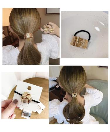 Harley Rhinestone Ponytail Holders - 4pcs Gold Hair Cuffs for Women's Ponytail Headbands - Buy Online on GoSupps.com