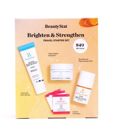 BeautyStat Brighten & Strengthen Daily Travel Starter Kit: 10ml Universal C Skin Refiner 10ml Probiotic Moisture Boost Cream 30ml Microbiome Purifying Cleanser (3) Triple Action Daily Peels