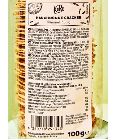 KoRo - Hauchd nne Cracker K mmel 100g - With K mmel verfeinert - Knusprig - Tolle Abwechslung zu herk mmlichen Snacks - Buy Online on GoSupps.com