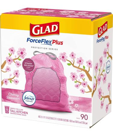 GLAD ForceFlex Plus Drawstring 13 Gallon Cherry Blossom Odor Shield Pink Trash Bags - 90 Count - Buy Online on GoSupps.com