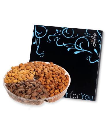 Gourmet Nuts Gift Basket - 4 Section 22 oz | Cashews Roasted Salted, Freshly Smoked Almonds, Tasty Toffee Peanuts & Honey Roasted Peanuts | Kosher | Father's Day Gifts, Birthday, Holiday | Jaybee's Nuts