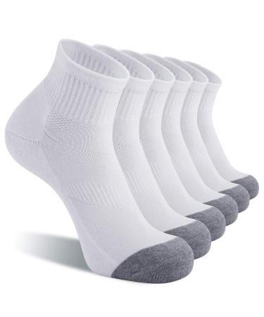 CS CELERSPORT 6 Pack Men's Ankle Socks with Cushion Athletic Running Socks White 9-12