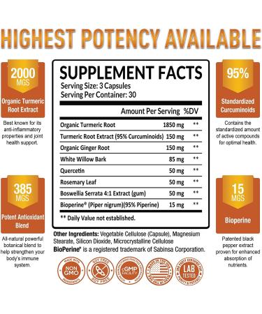 PURELY OPTIMAL Turmeric Curcumin with Bioperine 2400mg - 90 Capsules for Maximum Absorption - Buy Online on GoSupps.com