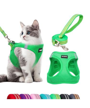 Cat Harness and Leash Set, Soft Dog Vest Harness No Pull, Kitten Harness with Reflective Strap, Step in Puppy Harness for Small Dogs, Dog and Cat Universal Harness,Durable D-Ring(S,M,L) Green Small