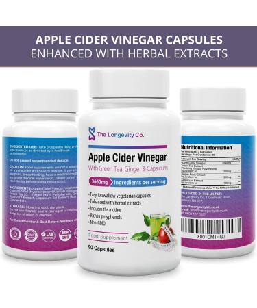 High-Strength Apple Cider Vinegar Tablets - 3600mg with Green Tea, Ginger & Cayenne - 90 Vegan Capsules - Buy Online on GoSupps.com