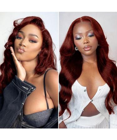 Reddish Brown 22 Inch Lace Front Body Wave Wig | 12A Brazilian Virgin Human Hair | 13X4 HD Transparent Lace Front | 180% Density | Pre Plucked with Baby Hair | Glueless & Natural Look - Buy Online on GoSupps.com