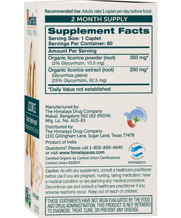 Himalaya Organic Licorice Caplets - 600mg, 60 Count | Digestion & Gas Relief - Buy Online on GoSupps.com