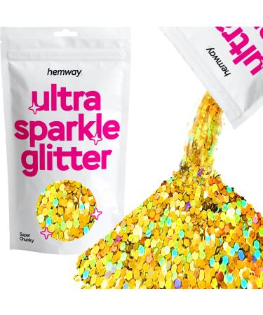 Hemway Premium Ultra Sparkle Glitter Multi Purpose Metallic Flake For Arts Crafts Nails Cosmetics Resin Festival Face Hair - Gold Holographic - Super Chunky (1/8 "0.125" 3mm) 100g / 3.5oz Gold Holographic Super Chunky - 100g