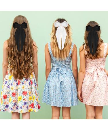 Sibba Satin Hair Barrette Big Bow Clips 4Pcs - Vintage French Bowknot Hairpin Set for Women and Girls - Black and White Combo - Buy Online on GoSupps.com