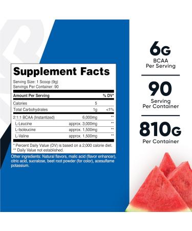 Nutricost BCAA Powder - Watermelon Flavor 90 Servings | Optimal 2:1:1 Ratio for Muscle Recovery & Performance - Buy Online on GoSupps.com