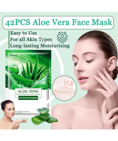 42PCS Aloe Vera Face Mask Hydrating Facial Sheet Mask Kit for All Skin Types Aloe Face Moisturizer Easy to Use & Moisturizing Daily Face Sheet Mask for Women B - Buy Online on GoSupps.com