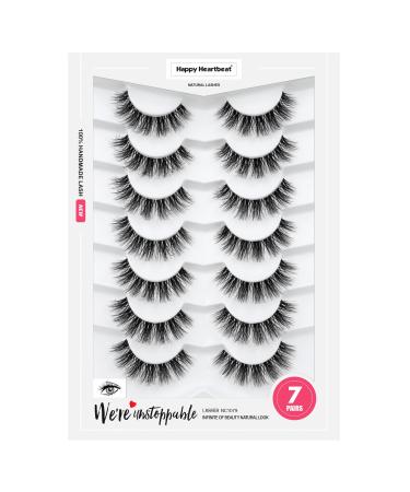 3D Clear Band lashes soft faux mink eyelashes natural cat eye false eyelashes wispy short reusable false eyelashes 7 pairs Happy Heartbeat (No.202)