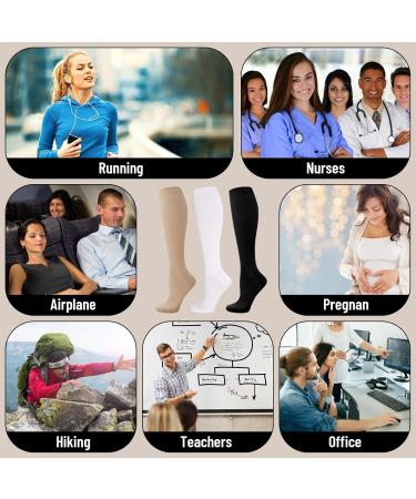 3 Pairs Compression Stockings & Knee Socks - 15-25mmHg Support for Travel Running & Sports | XXL Size - Buy Online on GoSupps.com