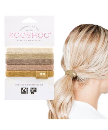 KOOSHOO Plastic-Free Flat Hair Ties - Organic Cotton Hair Ties For Girls  Hair Ties For Thick Hair. No-Damage Hair Ties Made from Plants For Women  Toddlers  & Babies. Hair Accessories for Women. 5ct Blond