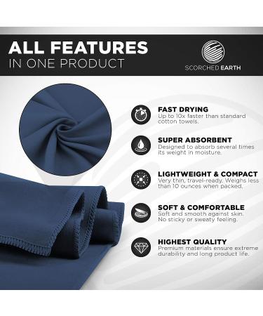 ScorchedEarth Microfiber Travel Towel Set - Quick Dry, Super Absorbent - Compact & Lightweight for Camping, Hiking, Beach - Includes 2 Sizes + Carrying Bag & Clip - True Navy Medium Set - Buy Online on GoSupps.com