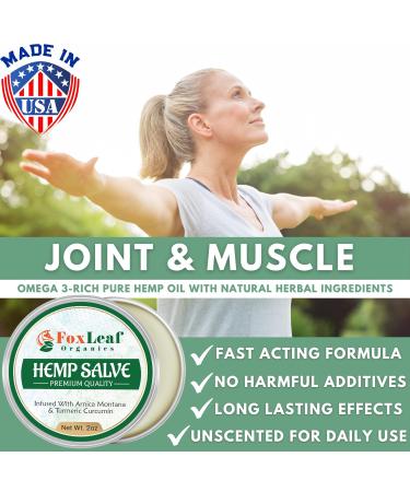 Foxleaf Organics Premium Hemp Salve with Arnica & Turmeric - Unscented, Non-Greasy Extra Strength Formula - 2 OZ | Made in USA - Buy Online on GoSupps.com