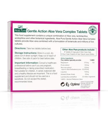 Aloe Pura Aloe Vera Gentle Action Complex Tablets - Natural Vegetarian Cruelty Free Supplement - 30 Count - Buy Online on GoSupps.com